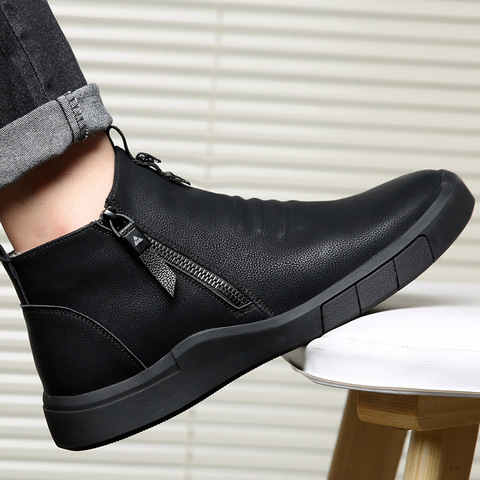 Zapatos de piel auténtica para hombre, 100% con forro de lana, botines para exterior, botas de nieve, zapatos informales Chelsea, para invierno ► Foto 1/6