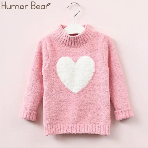 Humor Bear-suéter de punto para niñas pequeñas de 3 a 7 años, suéter cálido de manga larga con Cuello medio alto y corazón para invierno y otoño ► Foto 1/6