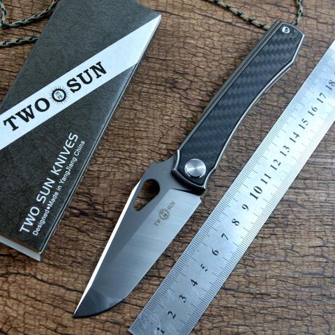 TWOSUN M390 hoja de cuchillo de bolsillo plegable cuchillo táctico cuchillo de Camping caza al aire libre herramienta de titanio manija frente apertura rápida TS136 ► Foto 1/6