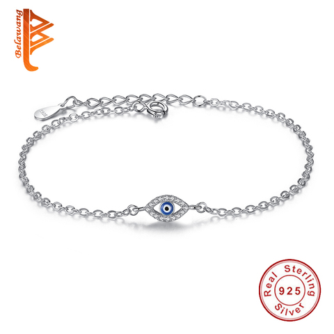 Pulseras de plata de ley 925 de lujo para mujer, Charms de cristal CZ, pulsera de cuentas de ojo de la suerte esmaltadas azules, joyería de Turquía ► Foto 1/6