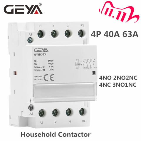 GEYA-Contactor de corriente alterna de Riel Din 4P 40A 63A 4NO 4NC 2NO2NC 3NO1NC, para uso doméstico o para carga, Contactor de pila de buena calidad ► Foto 1/6