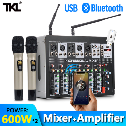 Amplificador mezclador de 7 canales TKL DSP8 con micrófono Wiress DJ consola mezcladora de sonido con USB 48V Phantom Power para etapa de karaoke ► Foto 1/6