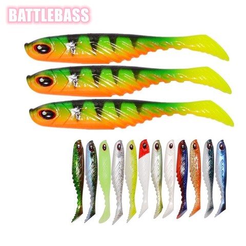 BATTLEBASS 2022 artificial gusanos suave t cola sábalo de pesca 95mm y 9,2g de Material de PVC de colores dobles de señuelo de pesca señuelo de plástico suave ► Foto 1/6