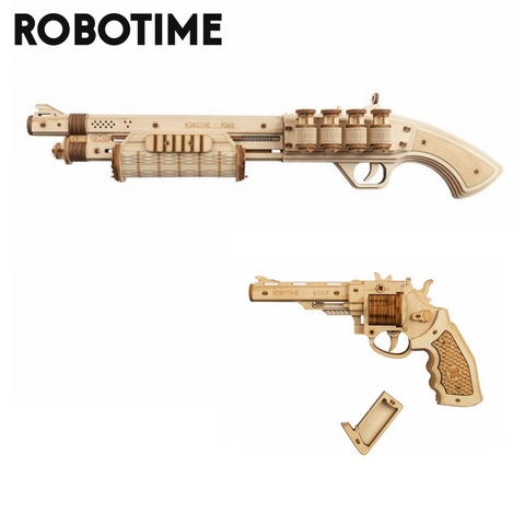 Pistola Robotime bloques de construcción DIY Revolver,Scatte con banda de goma bala de madera juguete Popular regalo para niños adultos ► Foto 1/6