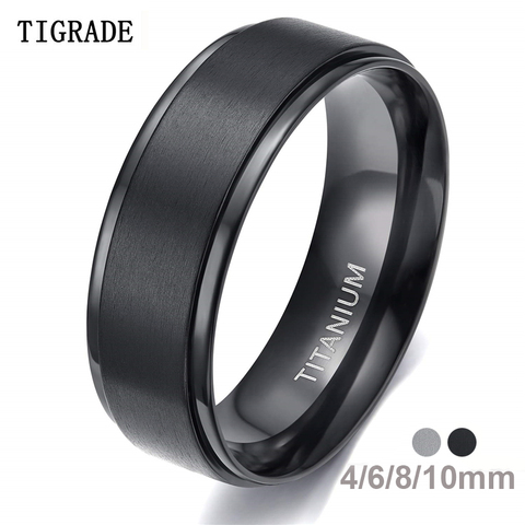 Tigrade 4/6/8/10mm anillo de titanio color negro hombre cepillado boda banda mujeres Anillos De Compromiso pareja plata Bague Femme anneau bijoux ► Foto 1/6