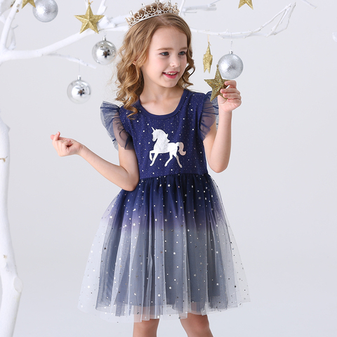 DXTON-ropa de princesa para niñas, vestidos de manga voladora para niños, vestidos de fiesta de unicornio para niñas, ropa para niños de 3 a 8 años 2022 ► Foto 1/6