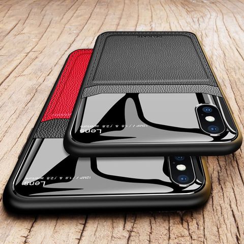 Funda de cuero para Iphone X Xr para Iphone 7 7 7plus 8Plus de cuero de la Pu Anti caída cubierta para Iphone Xs max de lujo 11 Pro Max espejo ► Foto 1/6