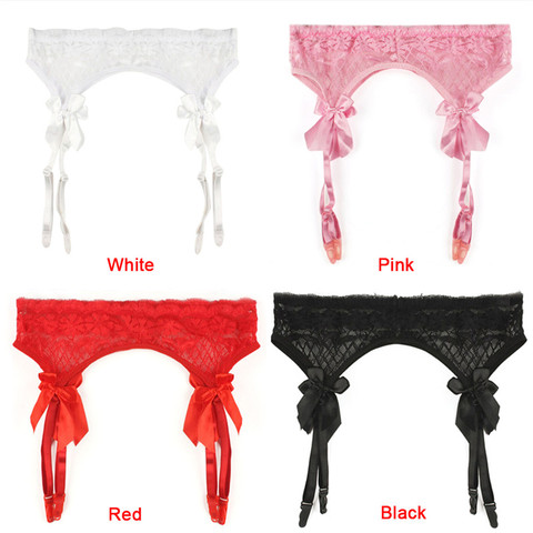 Ligas de encaje con lazo para mujer, 1 unidad, correas sexys para medias, Color negro, rojo y rosa, nuevo ► Foto 1/5