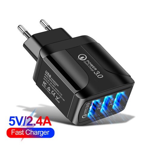 Adaptador de cargador Universal QC 3,0, 5V, 2A, 3 puertos USB, cargador de fuente de alimentación para PC, UK/EU/US, mariposa iluminada para teléfono móvil ► Foto 1/6