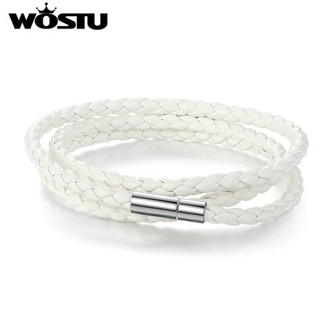 WOSTU-pulsera de cuero sintético con cierre magnético para hombre y mujer, brazalete de piel sintética blanca de 60CM, joyería Unisex, XCJ0063 ► Foto 1/5