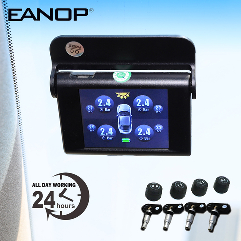 EANOP S368 Solar TPMS 2,4 ''TFT LCD coche sistema de supervisión de presión de neumáticos 4 Uds sensores externos internos alarma para coches universales ► Foto 1/6