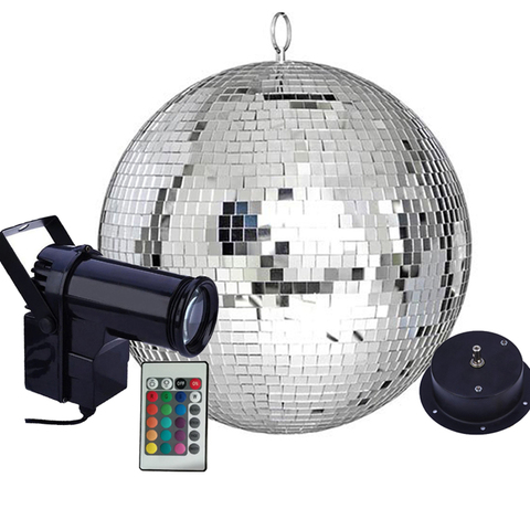 Thrisdar-Bola giratoria de espejo de cristal para discoteca, Bola de espejo giratoria de plata de 25CM y 30CM con haz remoto RGB, foco para fiesta, luz de la etapa de boda ► Foto 1/6