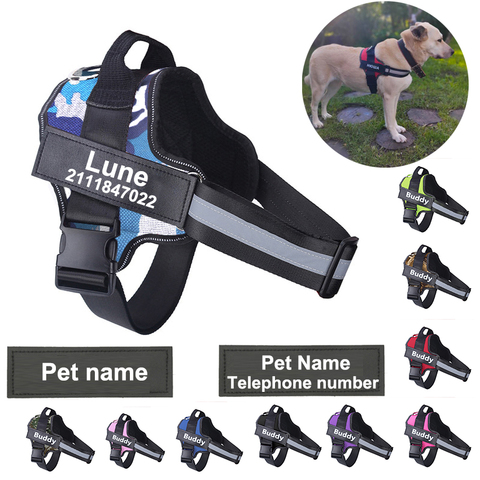 Arnés transpirable reflectante sin tirones para perro, chaleco de arnés de mascota ajustable con parche personalizado de identificación, suministros para caminar al aire libre ► Foto 1/6