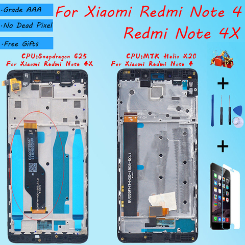 Montaje de Pantalla LCD Original para XIAOMI Redmi Note 4X Redmi Note 4, con funda frontal, herramienta de reparación en blanco y negro y película templada ► Foto 1/5