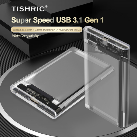 TISHRIC-caja de Funda de disco duro transparente Caddy, carcasa de HDD 2,5 SSD SATA a USB 3,0, Adaptador tipo C 3,1, caja de disco duro externo ► Foto 1/6