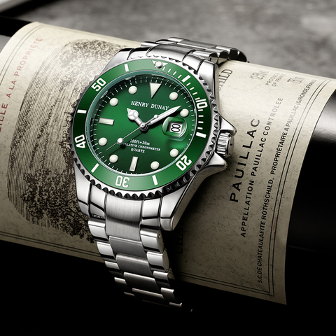 HENRY DUNAY-Reloj de pulsera deportivo para hombre, cronógrafo de cuarzo, de acero inoxidable, resistente al agua, Masculino ► Foto 1/6