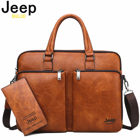 JEEP BULUO de los hombres de la marca portátil negocios bolsos de hombre maletín de gran capacidad de cuero bolso de hombro Casual para hombres ► Foto 1/6