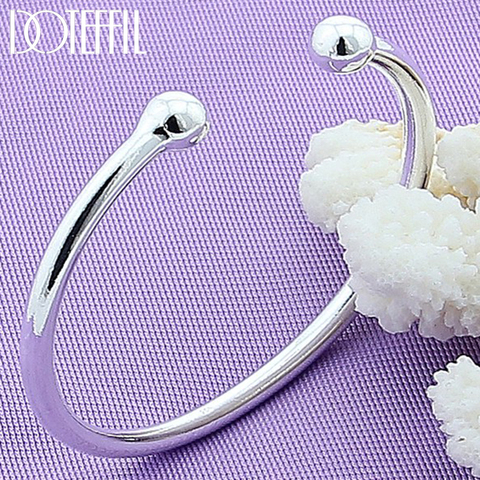 DOTEFFIL-pulsera lisa de Plata de Ley 925 para hombre y mujer, brazalete con cuentas lisas de 4mm, gemelos, brazaletes, joyería para fiesta de compromiso ► Foto 1/6