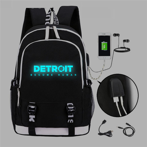 Detroit: Become-mochila con puerto USB para adolescentes, bolso escolar para estudiantes, bolsa de viaje de hombro bolsa de ordenador portátil, regalo ► Foto 1/6