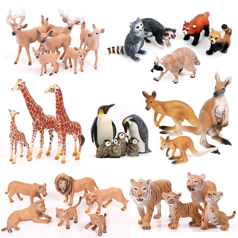Figuras de acción de animales salvajes para niños, juguetes de simulación de animales salvajes del Zoo, tigre león africano, figuras de acción de mapache oso, figurillas de ciervos colección en miniatura ► Foto 1/6