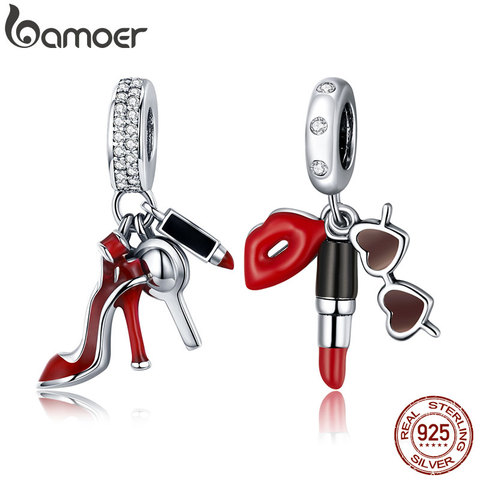 BAMOER 100% de Plata de Ley 925 zapatos de mujer espejo maquillaje colgante encanto para las mujeres pulsera de la joyería de DIY regalo de las mujeres SCC457 ► Foto 1/6