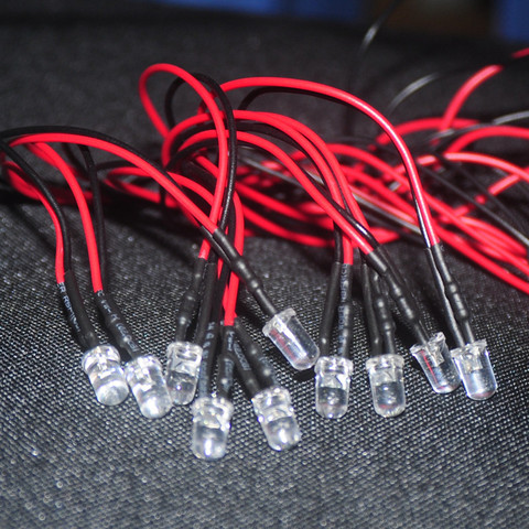 Lámparas LED de 3mm, 5mm, 5-12V, 20cm precableadas, blancas, rojas, verdes, azules, amarillas, UV, LED, Decoración, diodo emisor de luz presoldado, 100 Uds. ► Foto 1/6