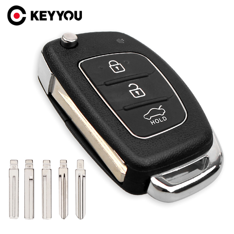 KEYYOU-funda de 3 botones para Hyundai Solaris Ix35 Ix45, piezas en blanco para llaves de coche, funda plegable sin cortar, funda de control remoto plegable ► Foto 1/5