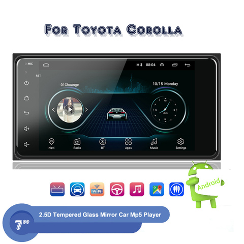 Radio Estéreo con GPS para coche, reproductor multimedia con Android, 7 pulgadas, 2 Din, Wifi, Bluetooth, cámara de visión trasera, FM, para Toyota Corolla ► Foto 1/6