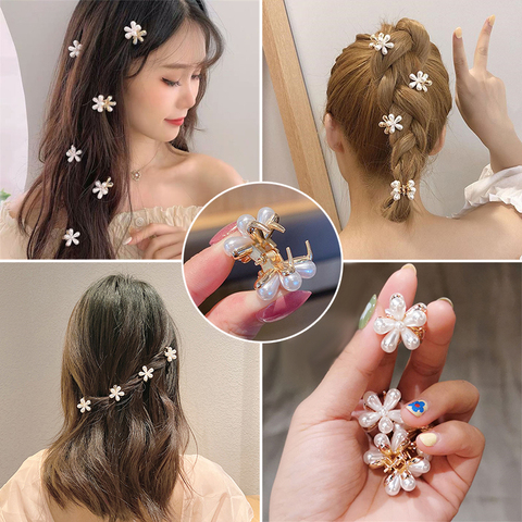 Pinzas para el pelo de flor pequeña para mujer, accesorios para el cabello de perla simulada a la moda, conjunto de pasador para niña, tocado de boda, Coreano elegante ► Foto 1/1