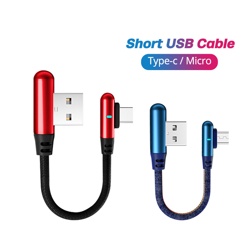 Cable USB C de 0,25 m, Cable de datos de carga rápida Micro USB de 90 grados para Powerbank, portátil, cargador de teléfono móvil ► Foto 1/6