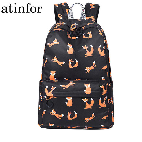 De Fox zorro lindo estampado Animal impermeable mochila de lona de las mujeres de ocio diario de viaje bolsa mujer bolsa de la escuela para los adolescentes mochila ► Foto 1/6