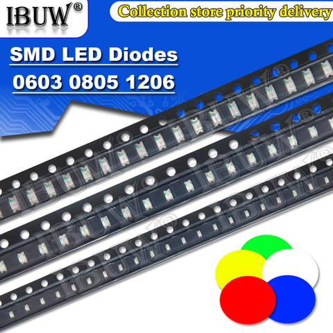 100 Uds 0402, 0603, 0805, 1206, 1210 smd led rojo amarillo verde luz blanca o azul diodo emisor de claro diodo de luz LED Set ► Foto 1/4