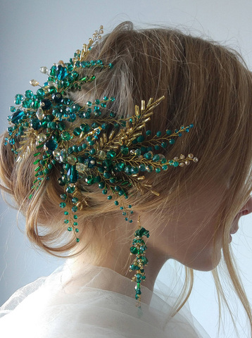 Bohe verde enredadera para el cabello pieza de cabello de cristal tocado oro nupcial accesorios para el cabello de boda novia diadema para las mujeres ► Foto 1/6