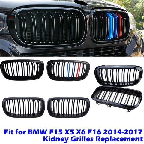 Capó delantero riñón rejilla parachoques negro Dual parrilla apto para BMW F15 X5 X6 F16 2014-2017 accesorios de coche parte de reemplazo ► Foto 1/6