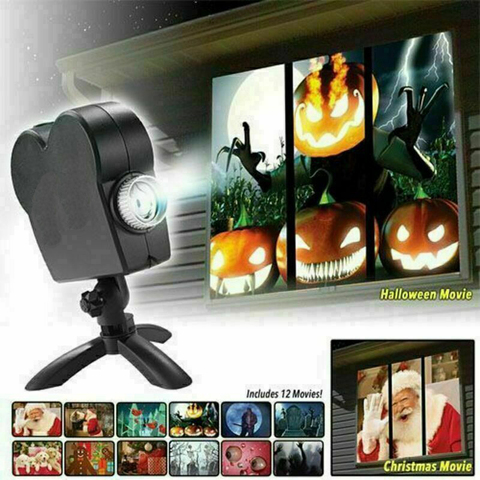 Proyector láser para Halloween y Navidad, proyector de 12 películas, luz de discoteca, Mini ventana, cine en casa, proyector para interiores y exteriores, País de las Maravillas ► Foto 1/6