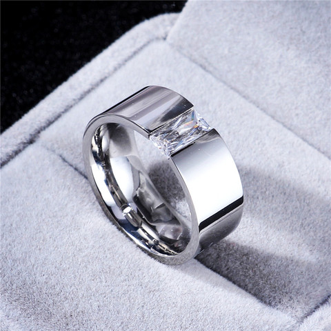 Nueva llegada anillo de acero inoxidable anillo para las mujeres con cristal grande de boda diamante anillo anillos boda banda ancho 8mm de tamaño 6-11, regalo para hombres ► Foto 1/6
