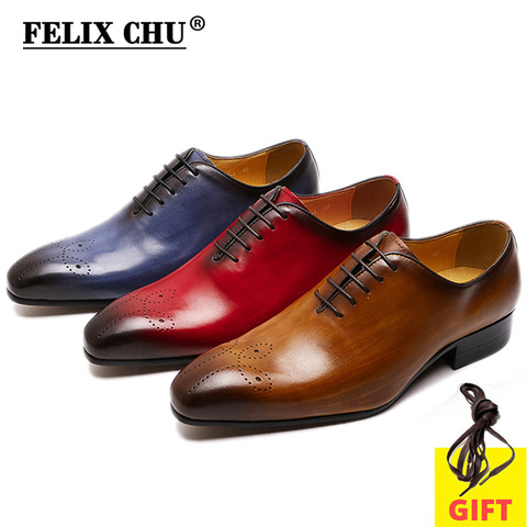 FELIX CHU-zapatos Oxfords de cuero para hombre, calzado masculino de talla grande 7-13, corte completo, Punta puntiaguda, moda informal, zapatos formales de negocios para vestido de boda ► Foto 1/6