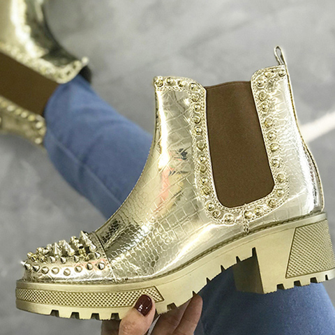 Oro remaches de plata, peso ligero y cómodo de las mujeres botas de las mujeres de la moda botas de 2022 tendencia nueva ► Foto 1/5