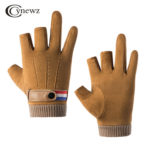 Guantes de invierno para hombre, 3 guantes de pesca sin dedos, de gamuza, para mantener el calor al aire libre, antideslizantes, protección en deportes, ciclismo, medio dedo ► Foto 1/6