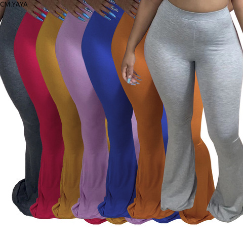 CM YAYA de S-4XL de talla grande mujer elástica ancha de la pierna de la llamarada polainas pantalones, alto cintura pantalones, pantalones de Weyburn sudaderas pantalones para trotar ► Foto 1/6