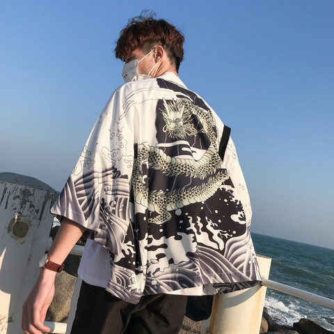 Estampado de dragón de los hombres y las mujeres Kimono Yukata vestido Haori chino Chaqueta estilo japonés, chaqueta de ropa informal de moda de verano delgada capa ► Foto 1/6