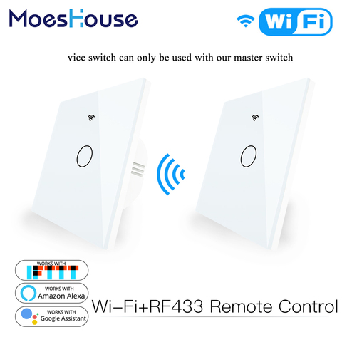 Interruptor inteligente táctil de pared con Wifi y RF433, Panel transmisor inalámbrico para enchufe de 2 vías, para Alexa y Google Home ► Foto 1/6