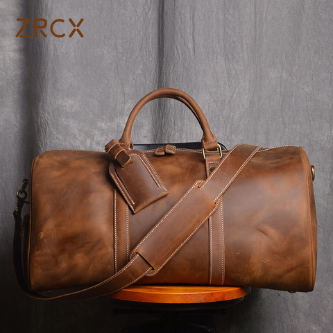 ZRCX-Bolsa de equipaje de mano Vintage para hombre, bolso de viaje, cuero Geunine, gran capacidad, Mensajero de un solo hombro para ordenador portátil de 15 pulgadas ► Foto 1/6