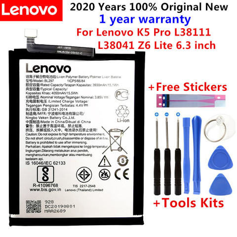 100% Original High Quality 4050mAh BL297 battery for Lenovo K5 Pro L38111 L38041 Z6 Lite 6.3 inch Cell Phone batteries +Tools ► Foto 1/5