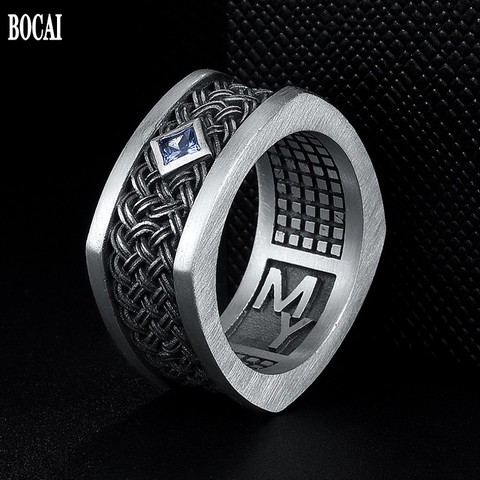 S925 anillo de plata esterlina para hombre marea hip hop retro personalidad simple y dominante único anillo tailandés plateado cuadrado anillos para hombre ► Foto 1/6