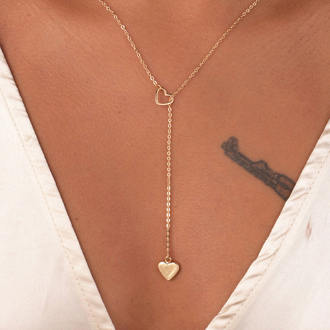 Collar de cadena de cobre con corazón para mujer y niña, joyería a la moda, regalo ► Foto 1/5