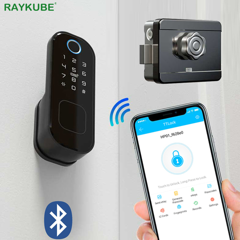 RAYKUBE-cerradura de puerta Fingeprint con Bluetooth, aplicación TT, contraseña, tarjeta inteligente, 13,56 mhz, IC, funciona con puerta de enlace, Wifi, Alexa, T03 ► Foto 1/6