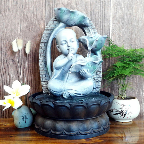 Pequeño monje Zen creativo para interiores, fuentes de agua de Buda de la suerte, adornos Feng Shui para sala de estar, decoración del hogar, artesanía de paisaje de agua ► Foto 1/6