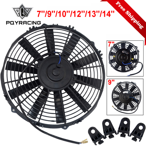 Envío Gratis 7 9 10 12 13 14 pulgadas Universal 12V 80W Delgado Reversible negro Blade radiador de refrigeración eléctrico Auto ventilador Kit de montaje ► Foto 1/6