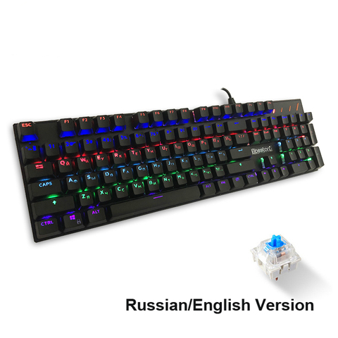 Bosston-Teclado mecánico para videojuegos, periférico con retroiluminación Led antighosting, inglés y ruso, para PC y portátil, 104 teclas, interruptor azul ► Foto 1/6